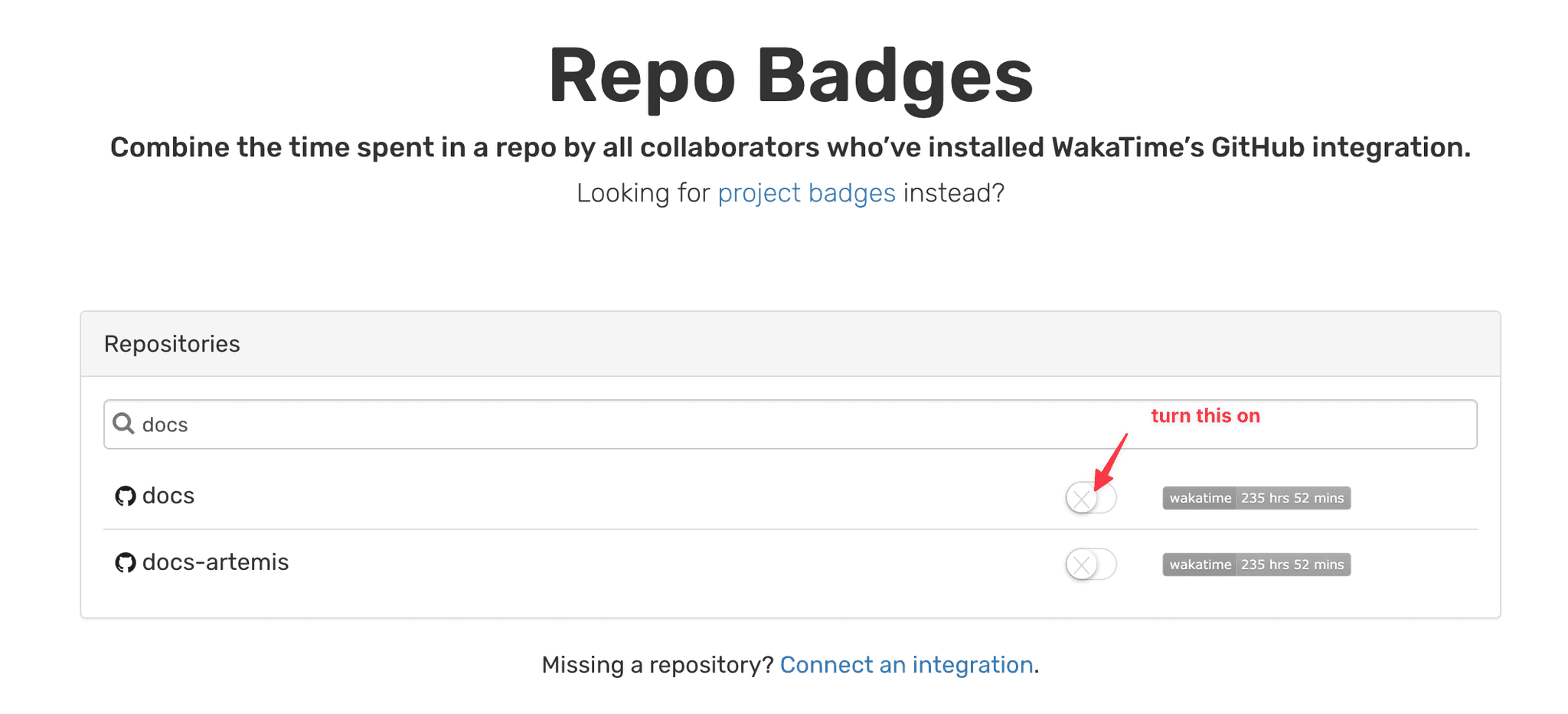 Turning on Repo Badge Settings